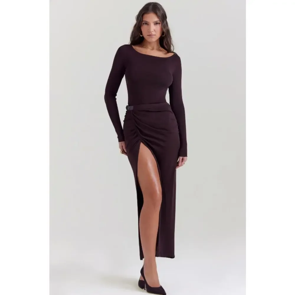 NWOT House of CB Lilas Espresso Knit Midi Skirt Size Medium